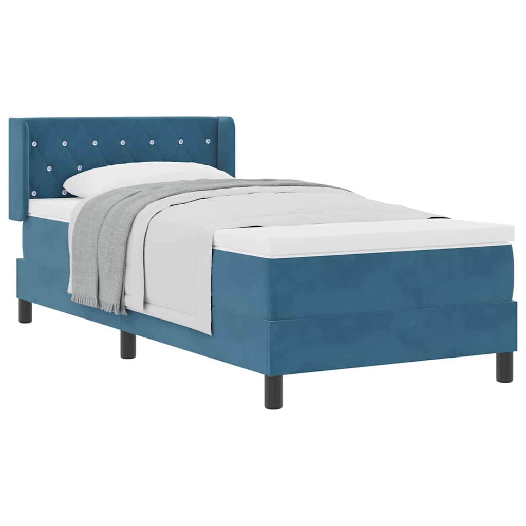 Cama Box com Colchão Preta 100x200 cm Veludo Azul escuro