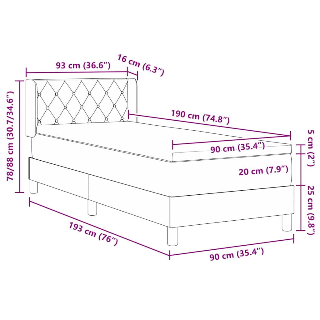 Cama Box com Colchão Preta 100x200 cm Veludo Azul escuro
