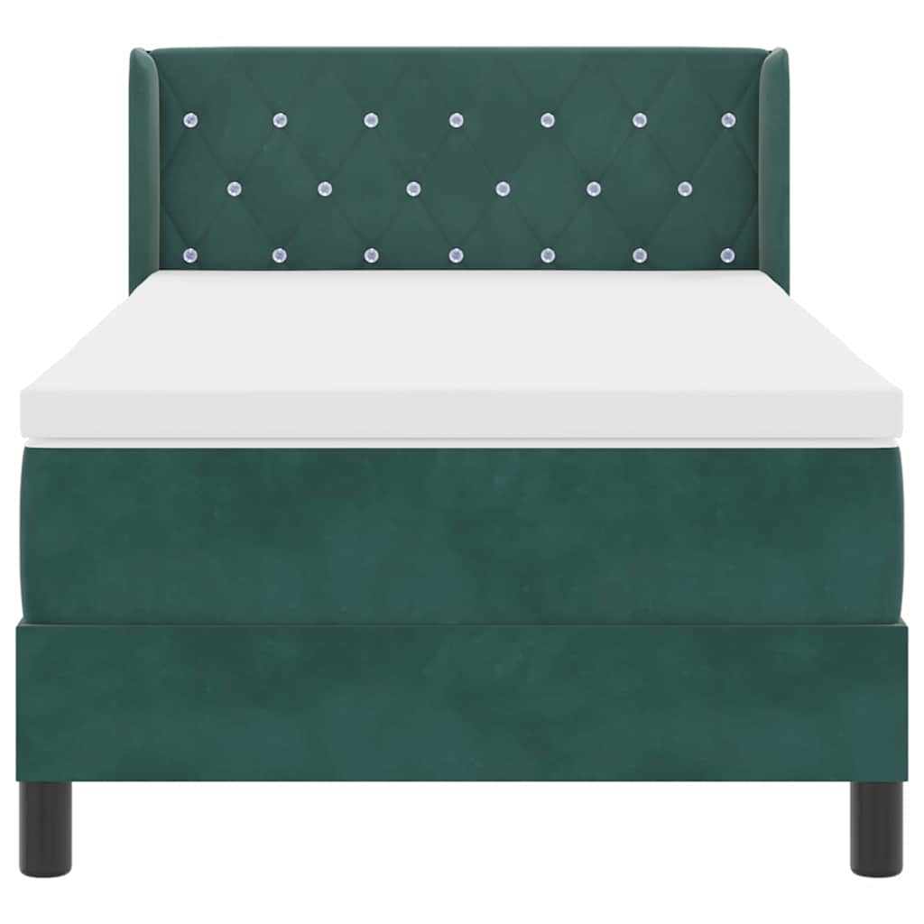Cama Box com Colchão Preta 100x200 cm Veludo Verde-escuro