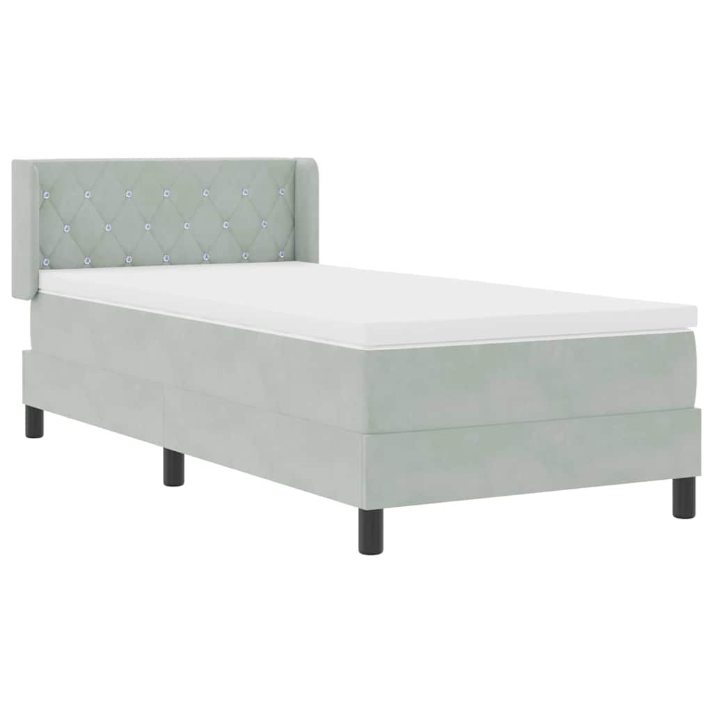Cama Box com Colchão Preta 100x200 cm Veludo Cinzento-claro