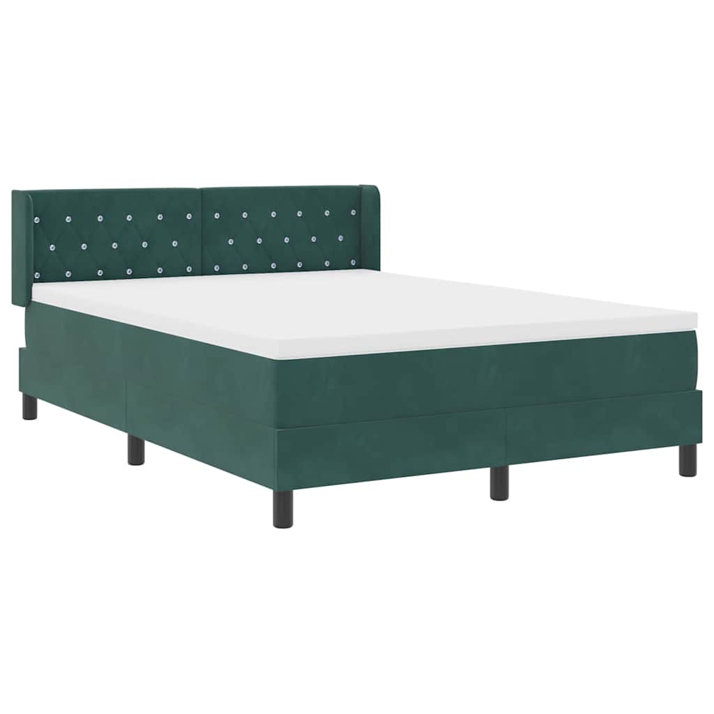 Cama Box com Colchão Preta 100x200 cm Veludo Verde-escuro