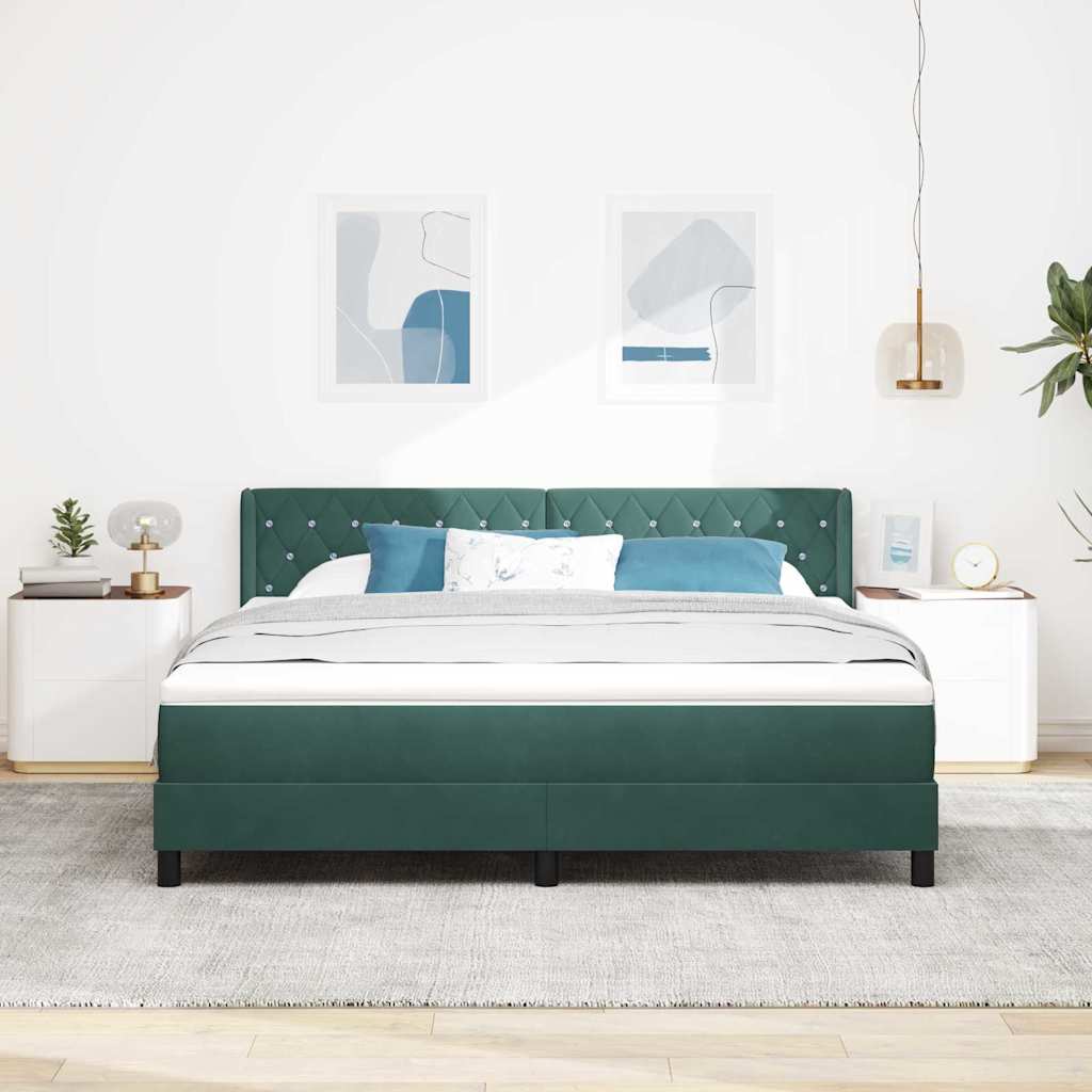 Cama Box com Colchão Preta 100x200 cm Veludo Verde-escuro
