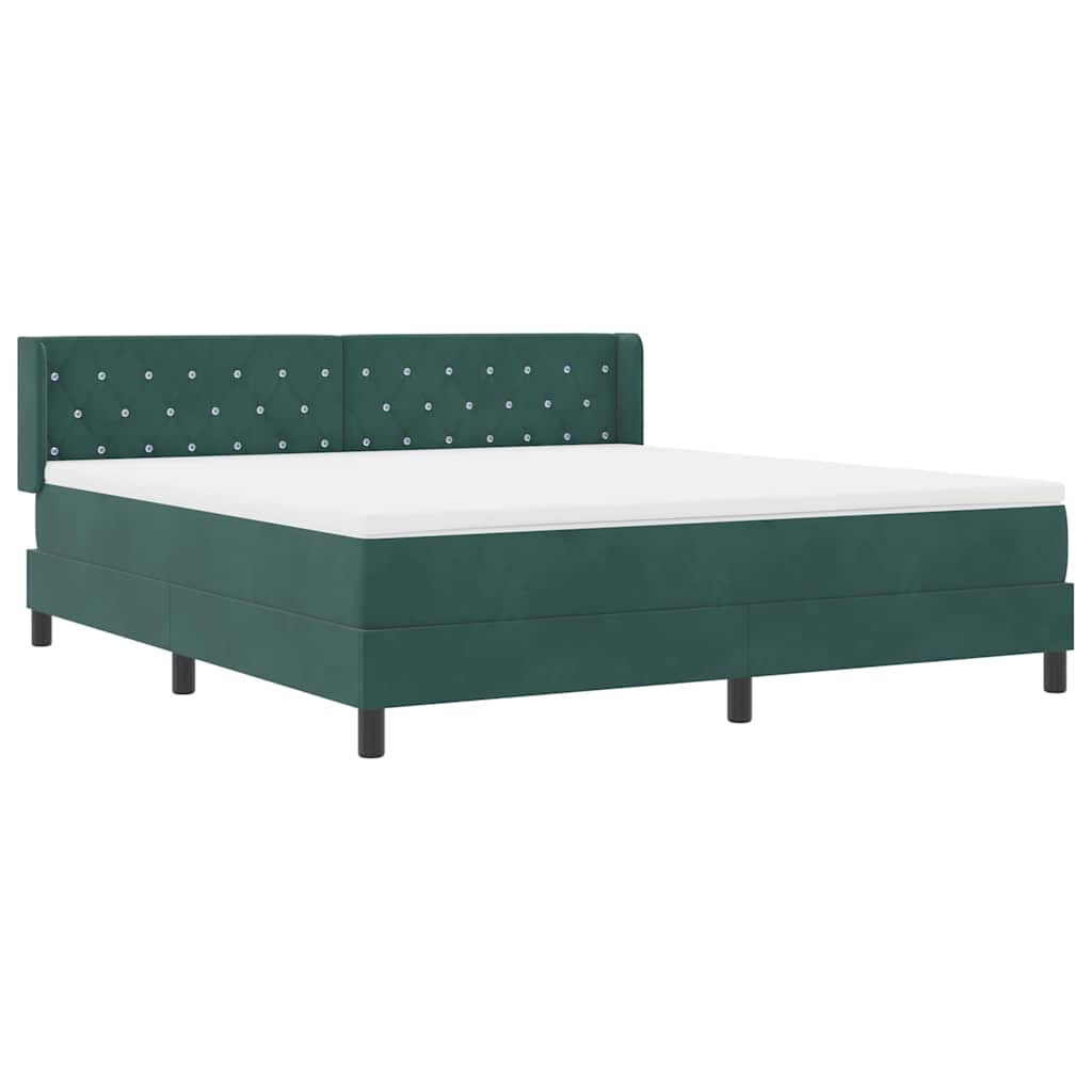 Cama Box com Colchão Preta 100x200 cm Veludo Verde-escuro