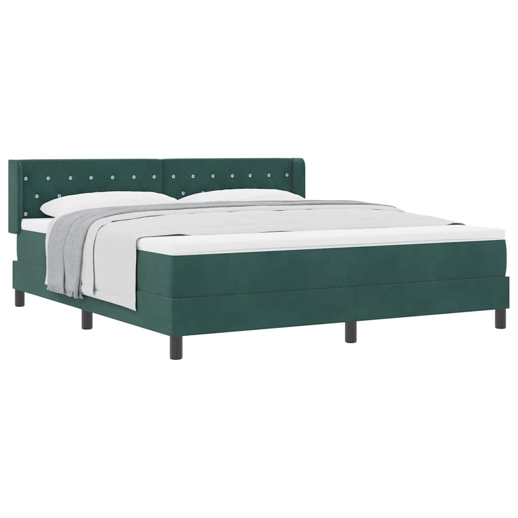 Cama Box com Colchão Preta 100x200 cm Veludo Verde-escuro