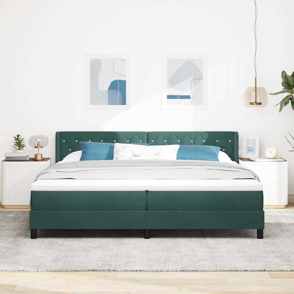 Cama Box com Colchão Preta 100x200 cm Veludo Verde-escuro