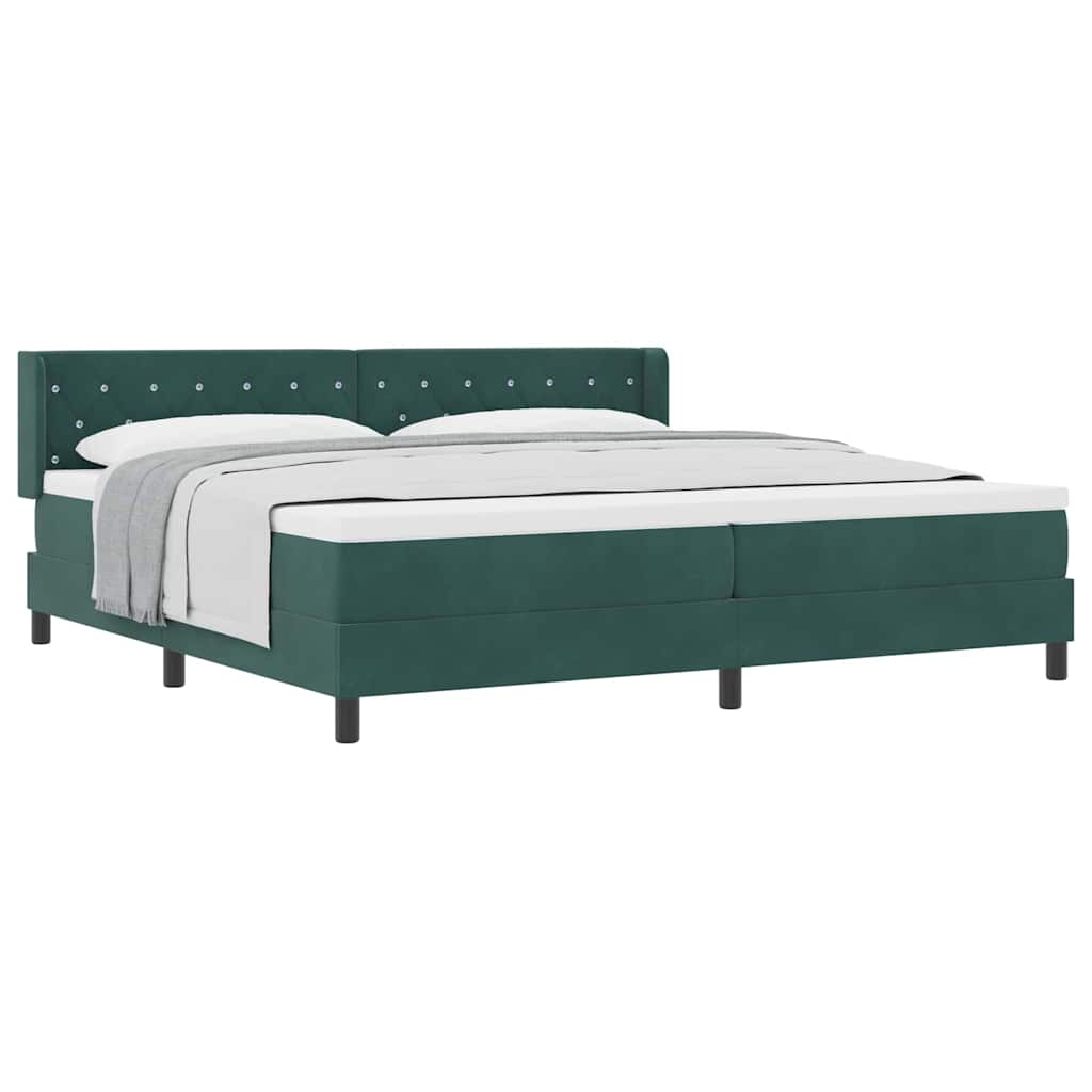 Cama Box com Colchão Preta 100x200 cm Veludo Verde-escuro