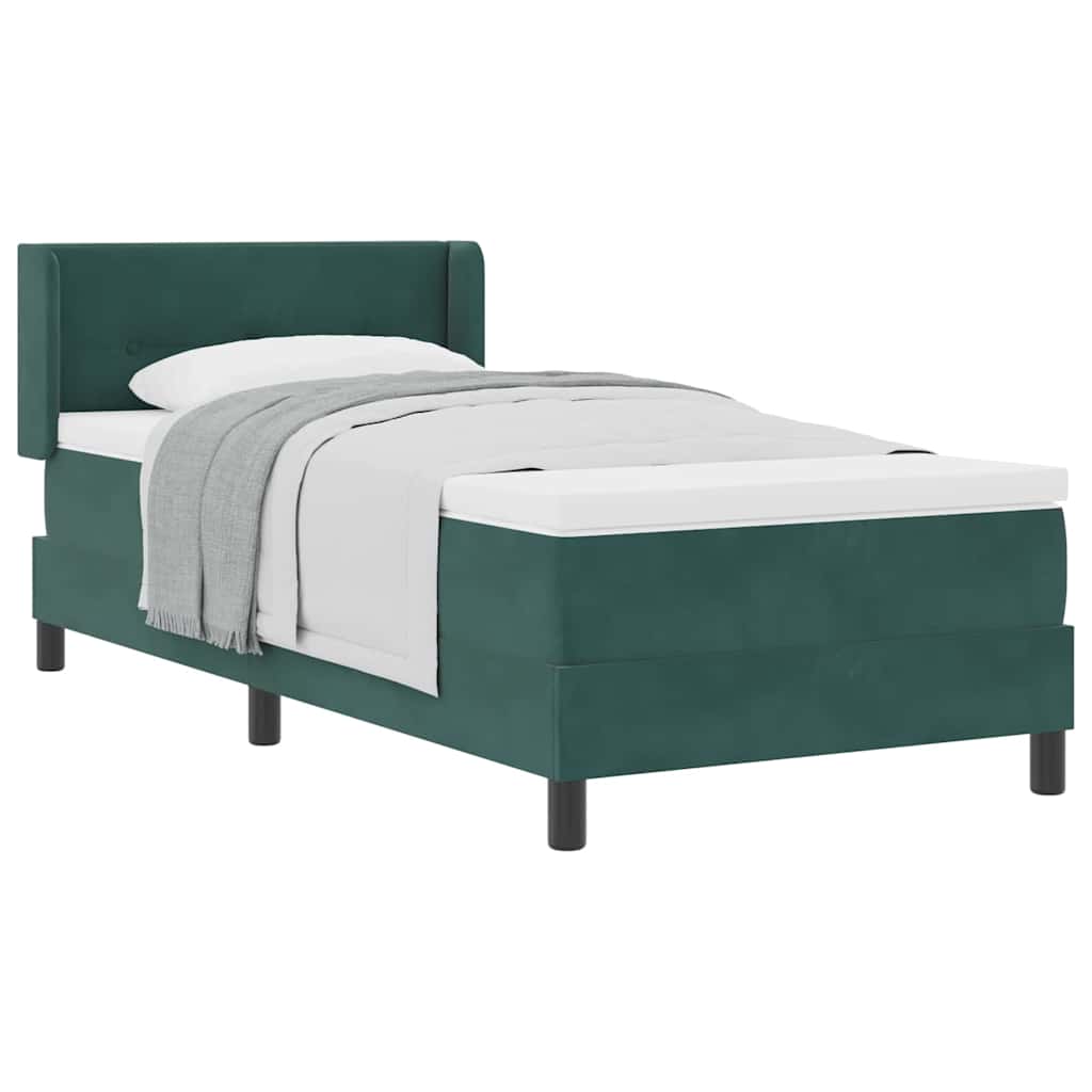 Cama Box com Colchão Preta 100x200 cm Veludo Verde-escuro