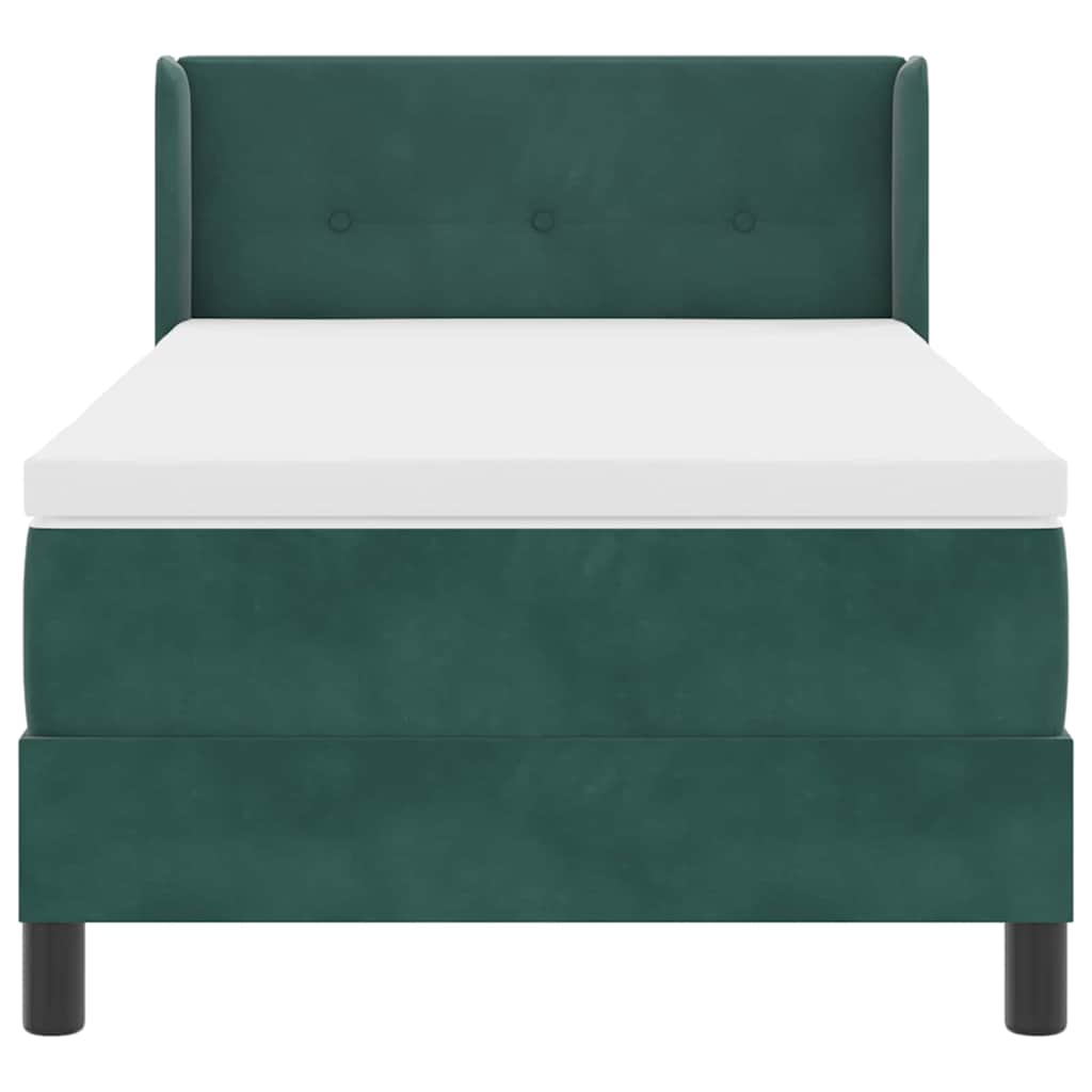 Cama Box com Colchão Preta 100x200 cm Veludo Verde-escuro
