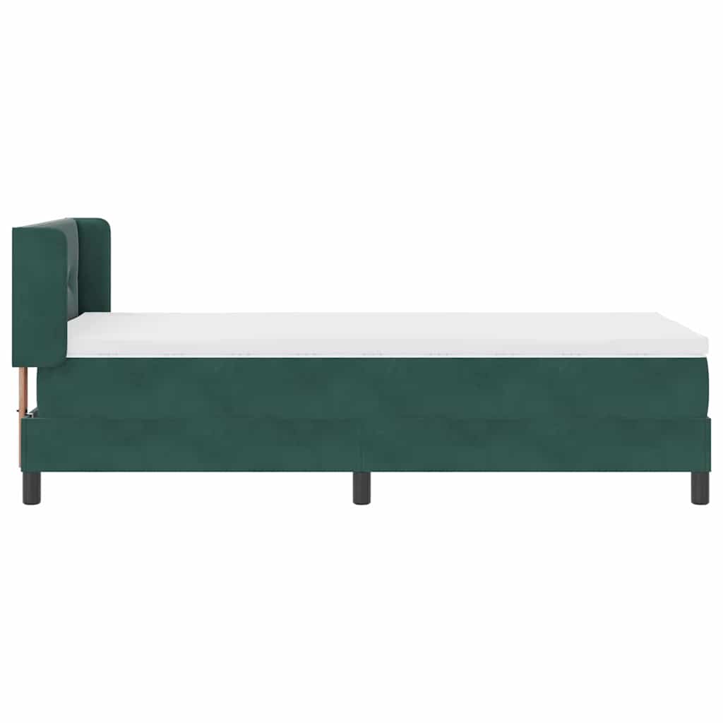 Cama Box com Colchão Preta 100x200 cm Veludo Verde-escuro