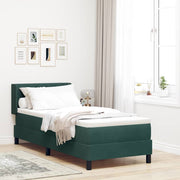 Cama Box com Colchão Preta 100x200 cm Veludo Verde-escuro