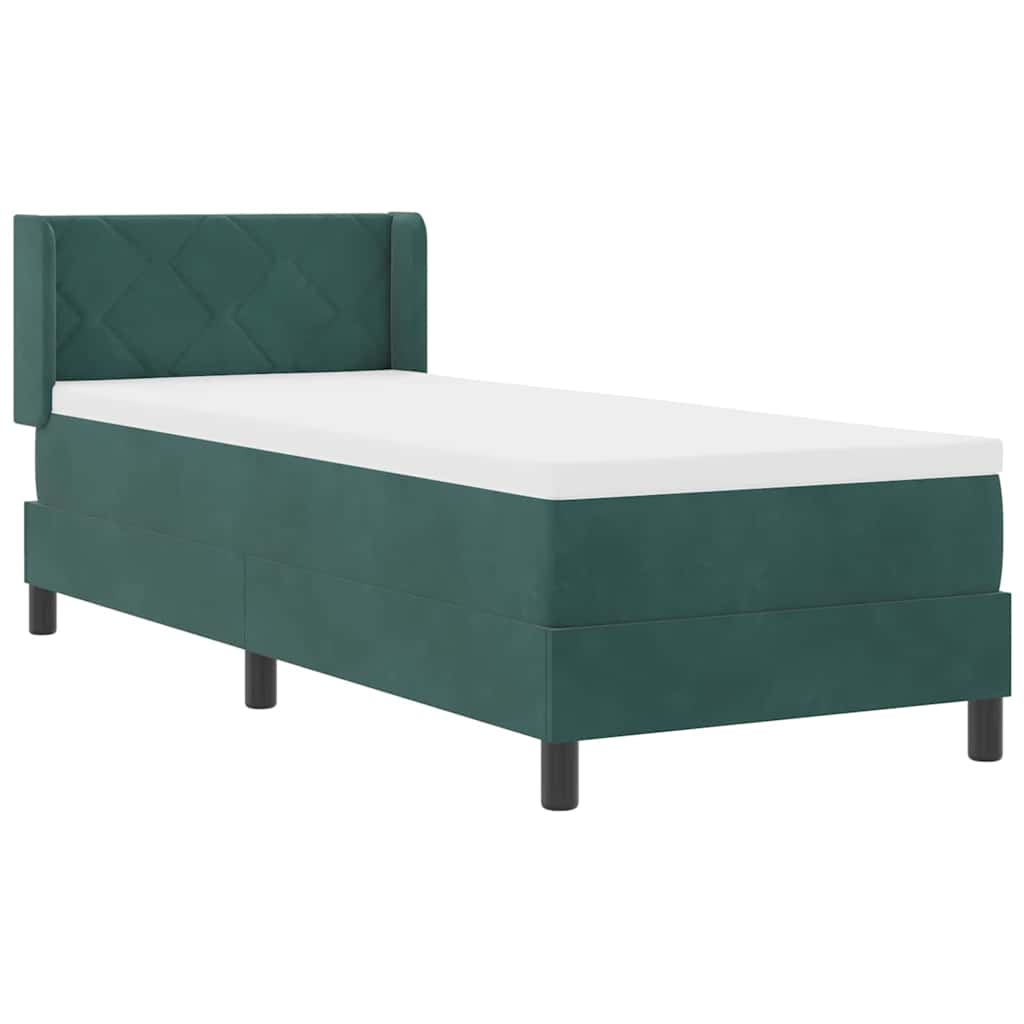 Cama Box com Colchão Preta 100x200 cm Veludo Verde-escuro