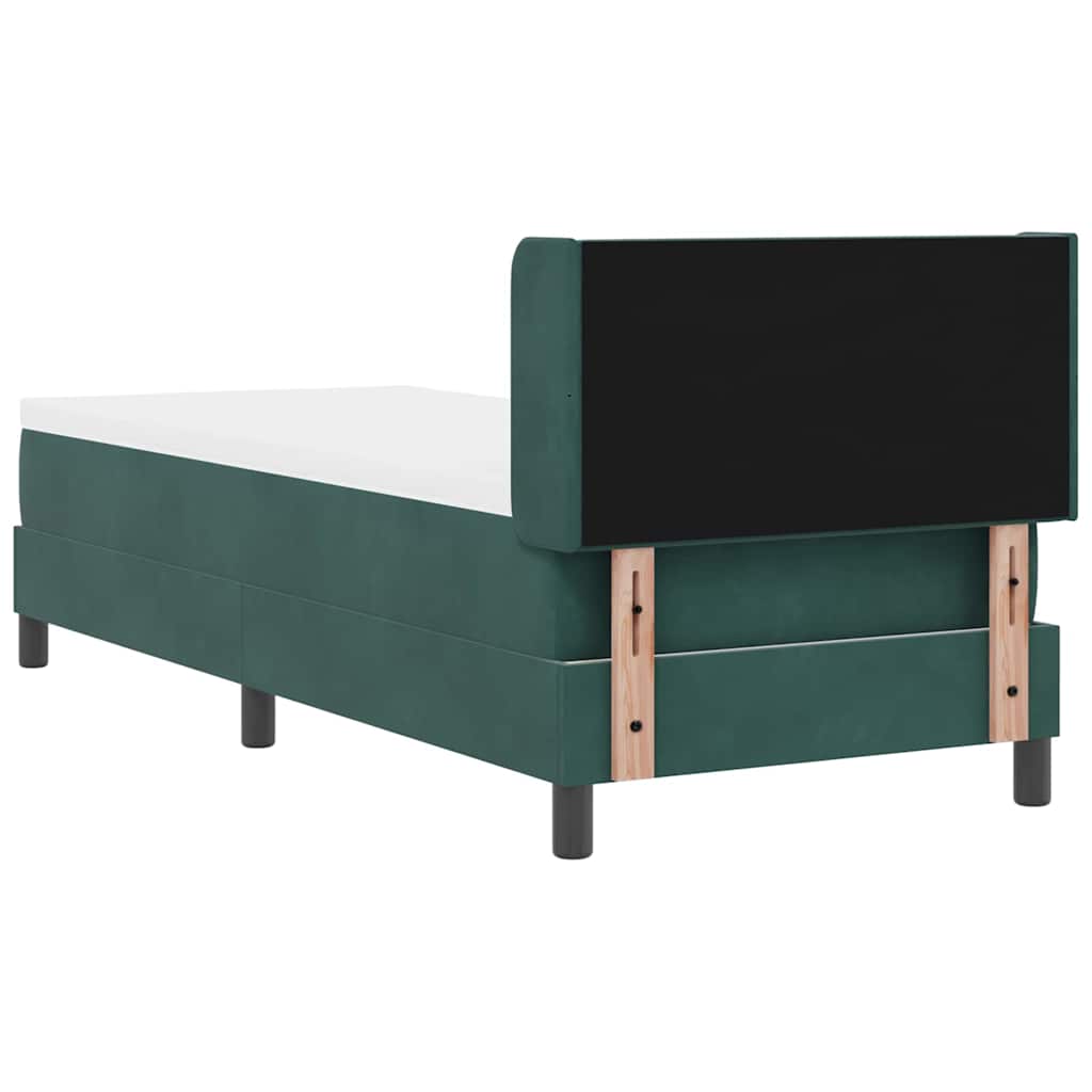 Cama Box com Colchão Preta 100x200 cm Veludo Verde-escuro