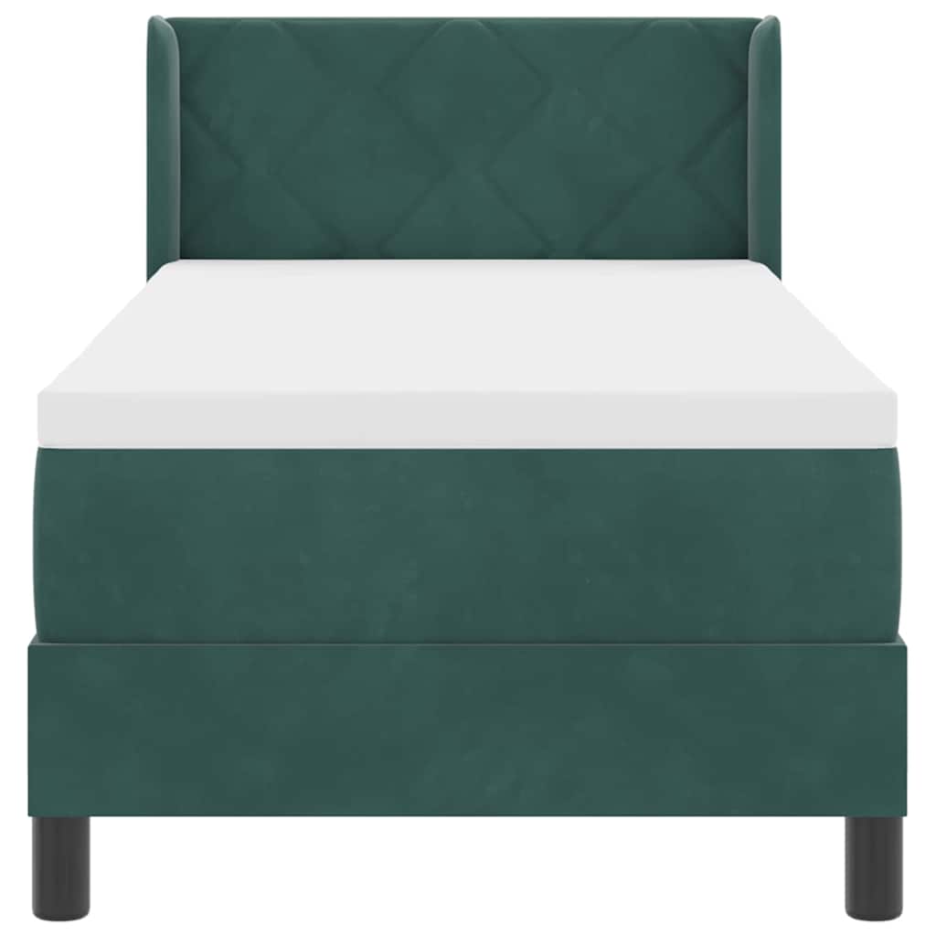 Cama Box com Colchão Preta 100x200 cm Veludo Verde-escuro