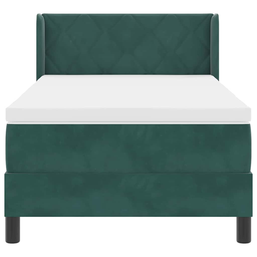 Cama Box com Colchão Preta 100x200 cm Veludo Verde-escuro