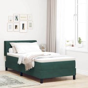 Cama Box com Colchão Preta 100x200 cm Veludo Verde-escuro