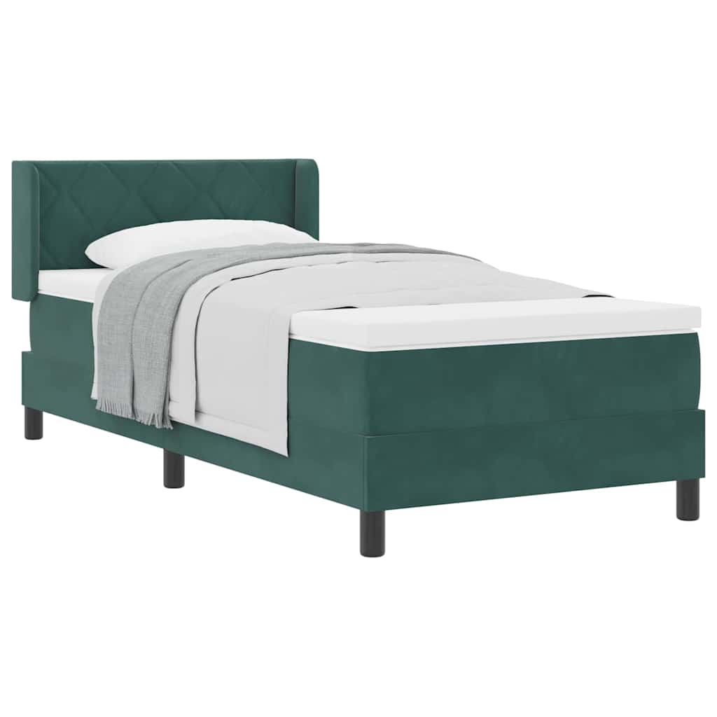 Cama Box com Colchão Preta 100x200 cm Veludo Verde-escuro
