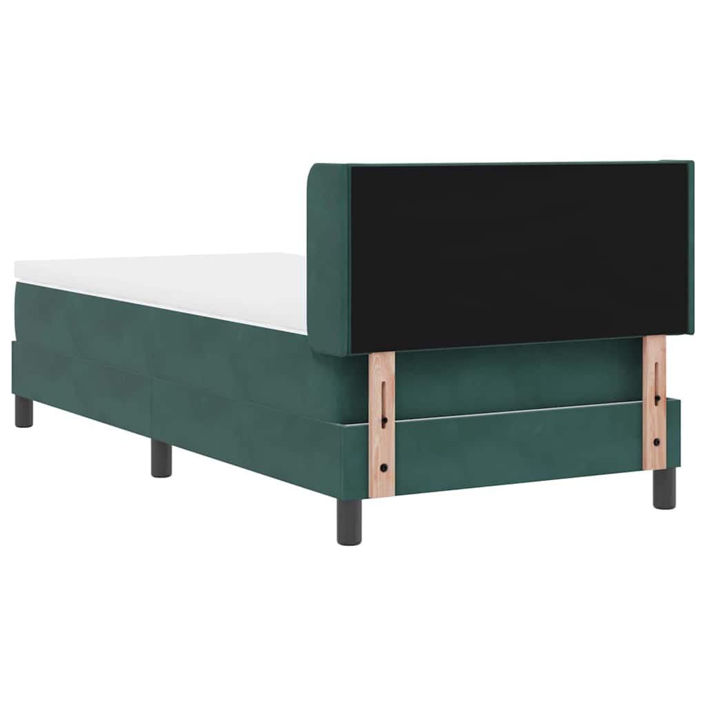 Cama Box com Colchão Preta 100x200 cm Veludo Verde-escuro