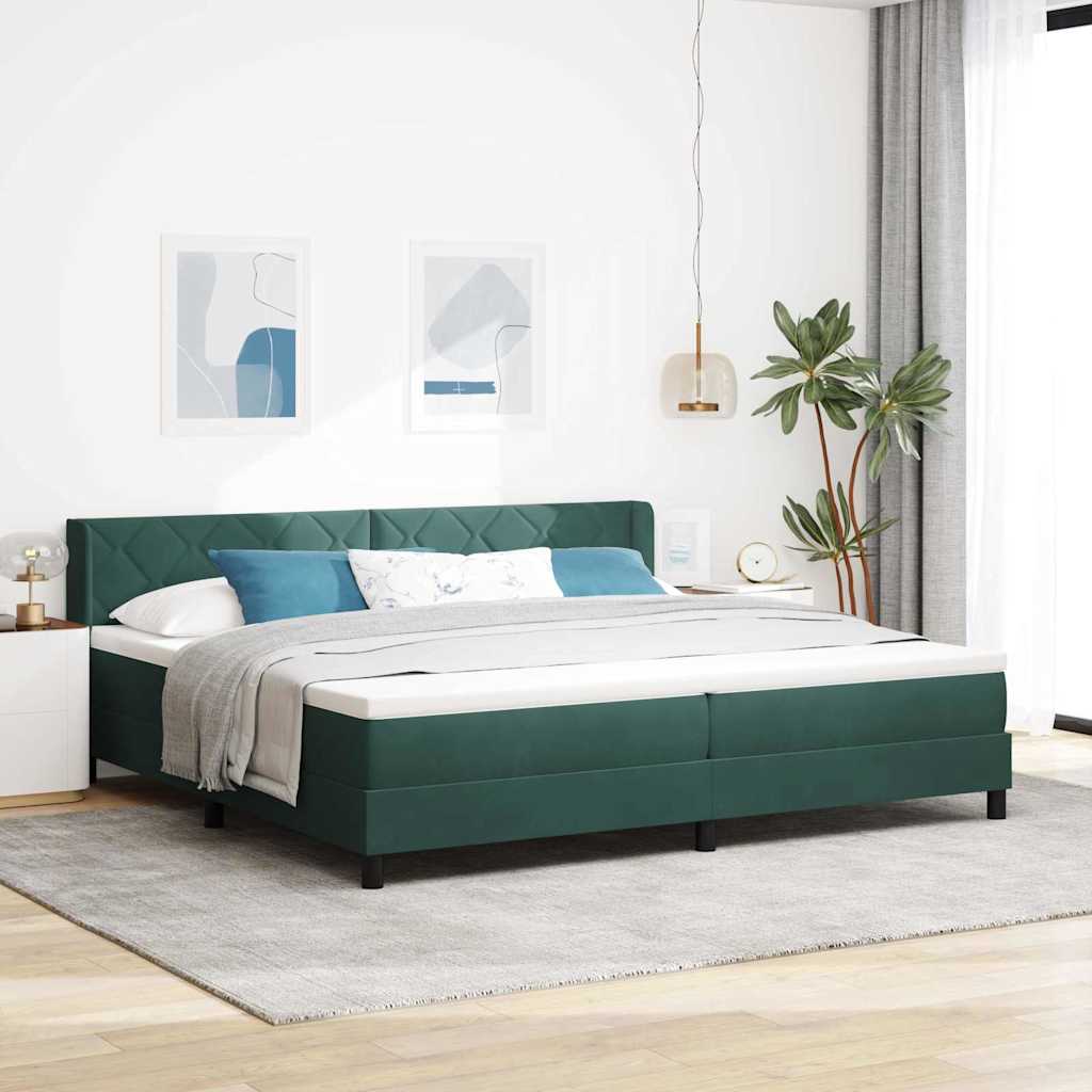 Cama Box com Colchão Preta 100x200 cm Veludo Verde-escuro