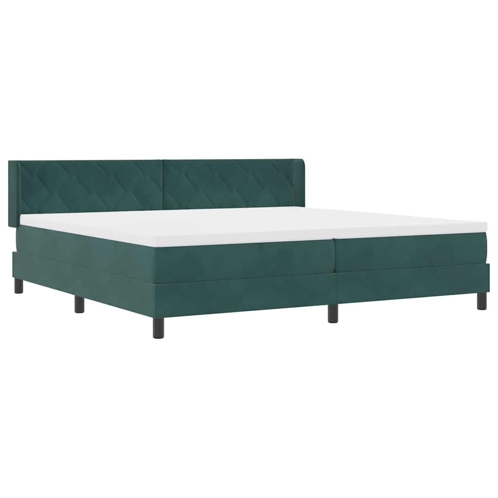 Cama Box com Colchão Preta 100x200 cm Veludo Verde-escuro