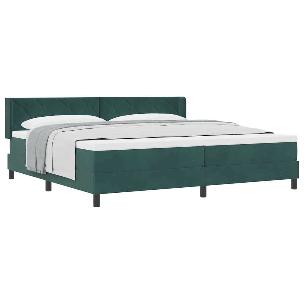 Cama Box com Colchão Preta 100x200 cm Veludo Verde-escuro