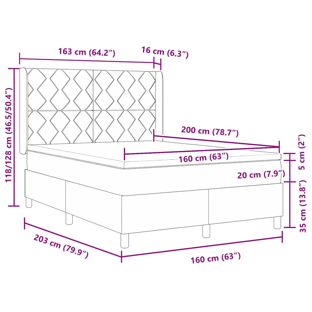 Cama Box com colchão com cabeceira Azul 160 x 200 cm tecido