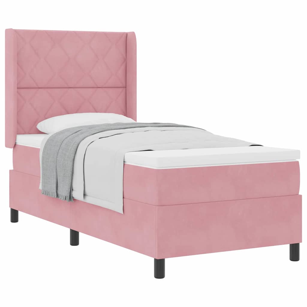 Cama Box com cabeceira Rosa 100 x 200 cm Veludo