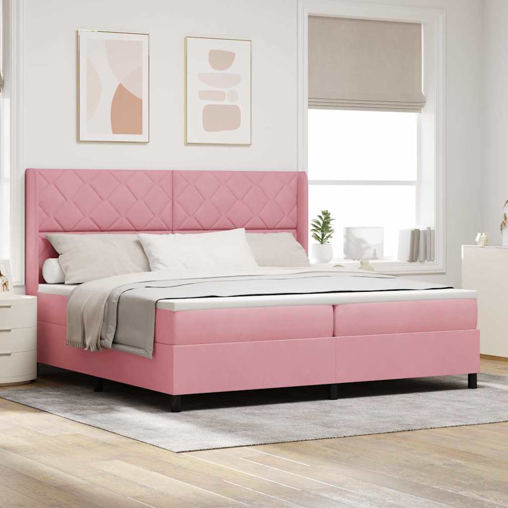 Cama Box com cabeceira Rosa 200 x 200 cm Veludo