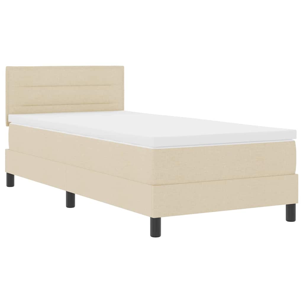 Cama Box com colchão com cabeceira Creme 100 x 200 cm tecido