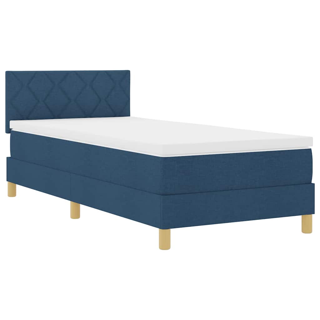 Cama Box com colchão com cabeceira Azul 90 x 200 cm tecido