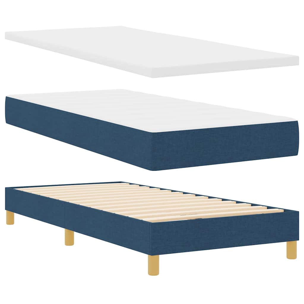 Cama Box com colchão com cabeceira Azul 90 x 200 cm tecido