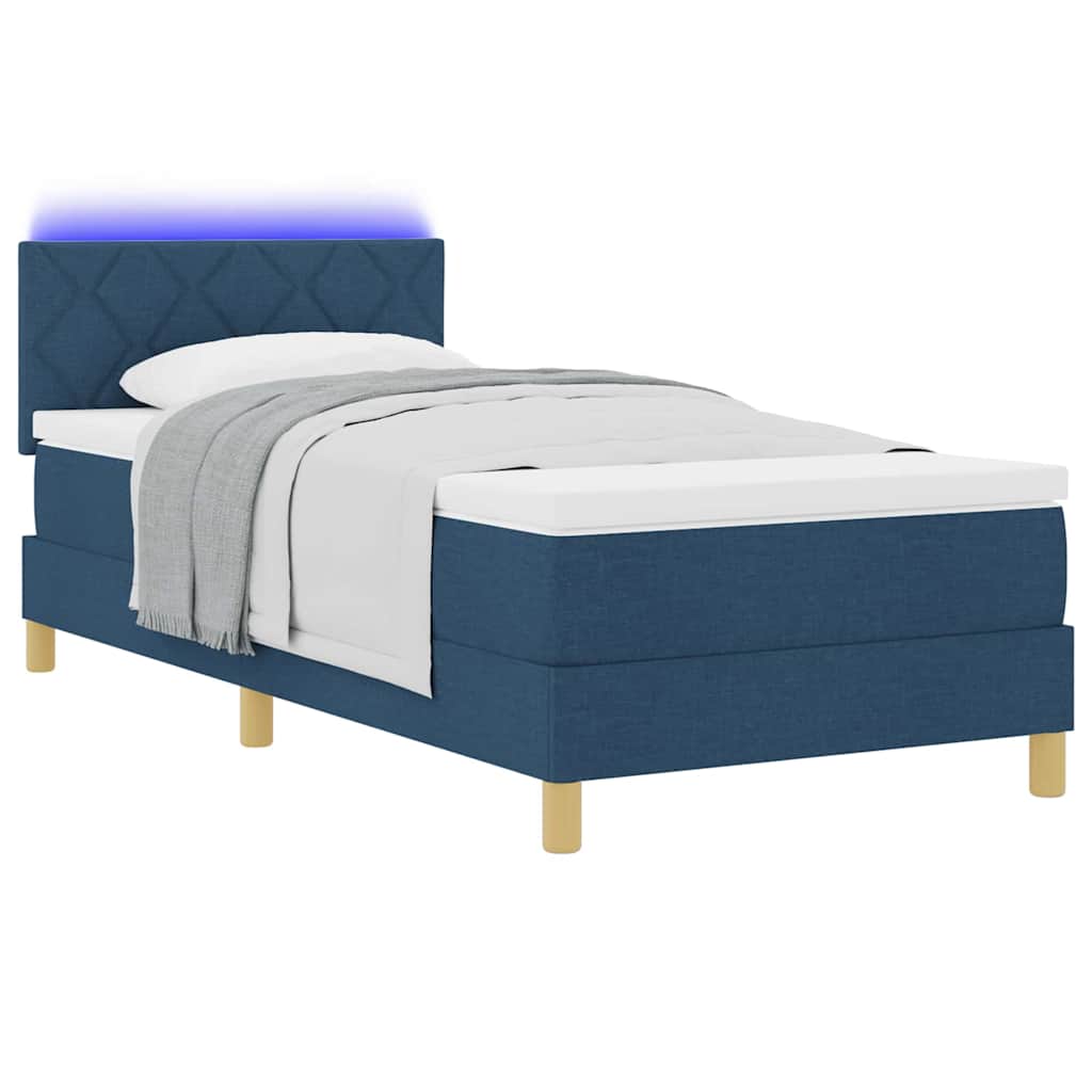 Cama Box com colchão com cabeceira Azul 90 x 200 cm tecido