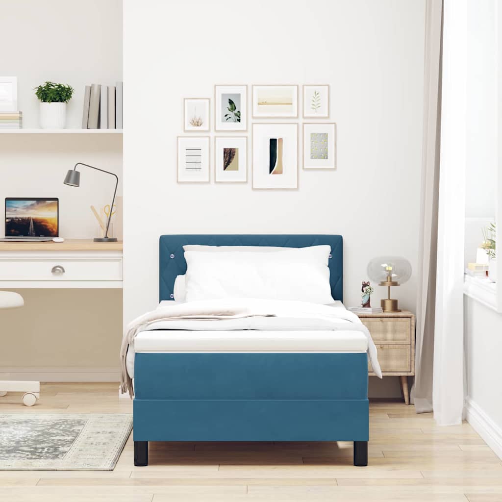 Cama Box com cabeceira Azul escuro 90 x 190 cm Veludo