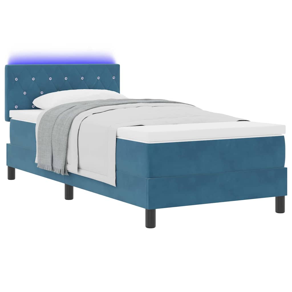 Cama Box com cabeceira Azul escuro 90 x 190 cm Veludo
