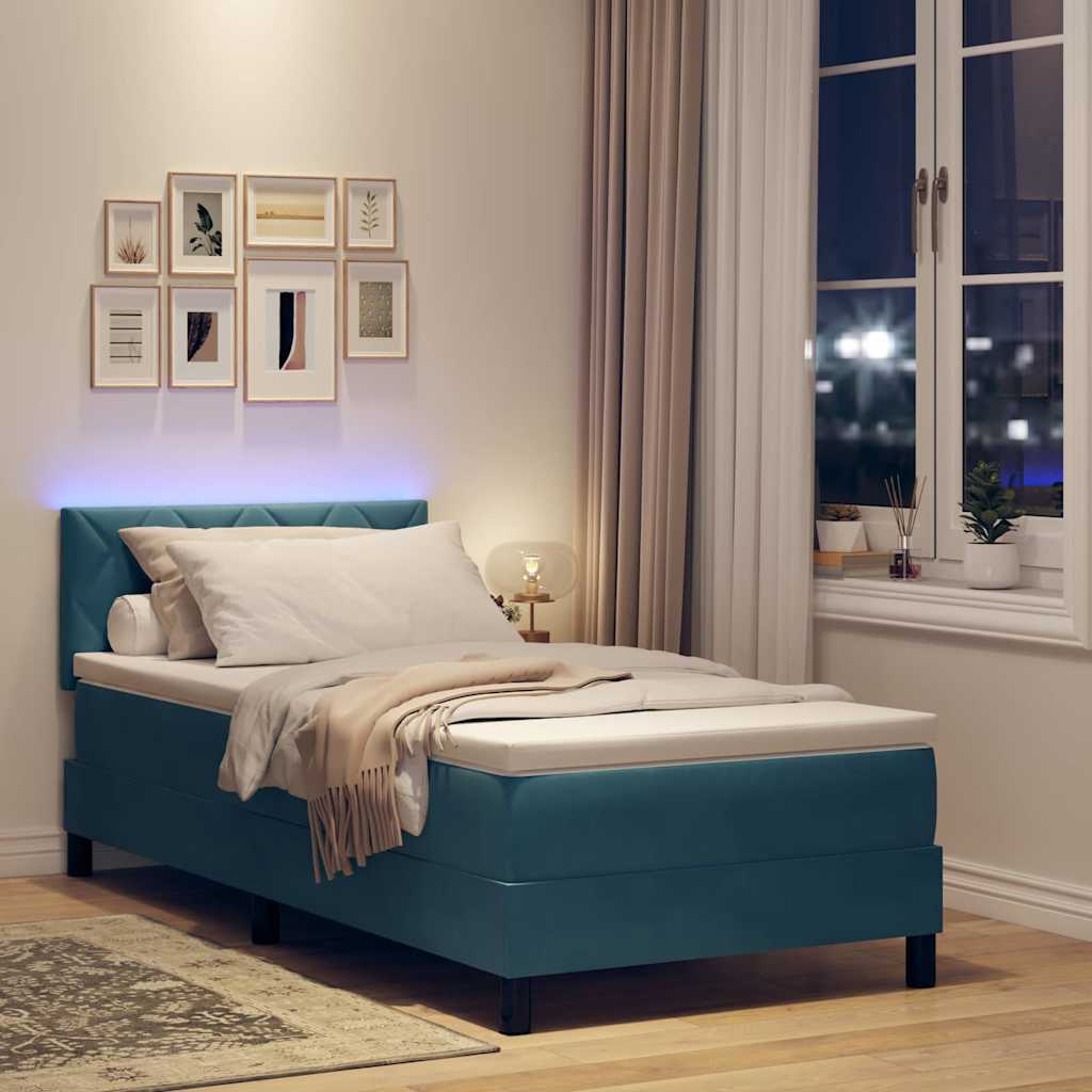 Cama Box com cabeceira Azul escuro 90 x 190 cm Veludo