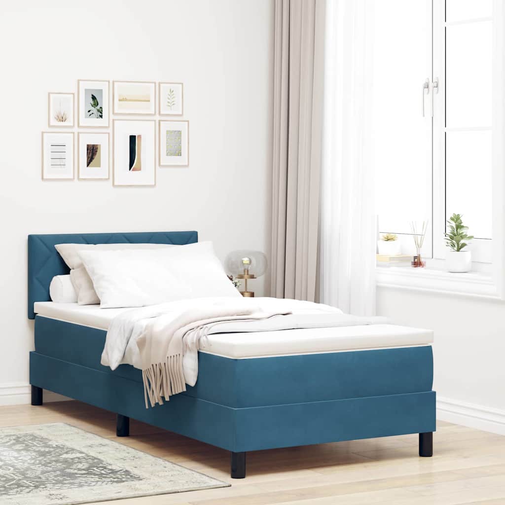 Cama Box com cabeceira Azul escuro 90 x 190 cm Veludo