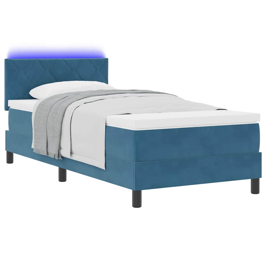 Cama Box com cabeceira Azul escuro 90 x 190 cm Veludo