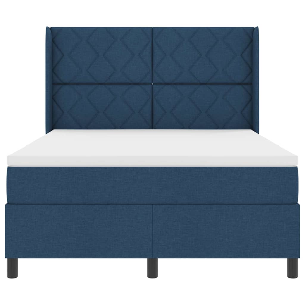 Cama Box com colchão com cabeceira Azul 160 x 200 cm tecido