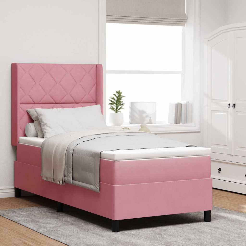 Cama Box Spring com LED e Colchão Rosa 100 x 200 cm Veludo