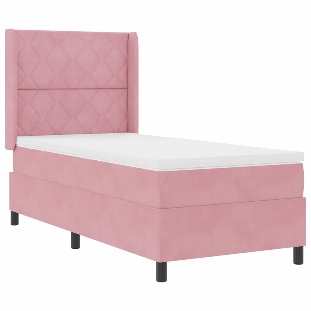 Cama Box Spring com LED e Colchão Rosa 100 x 200 cm Veludo