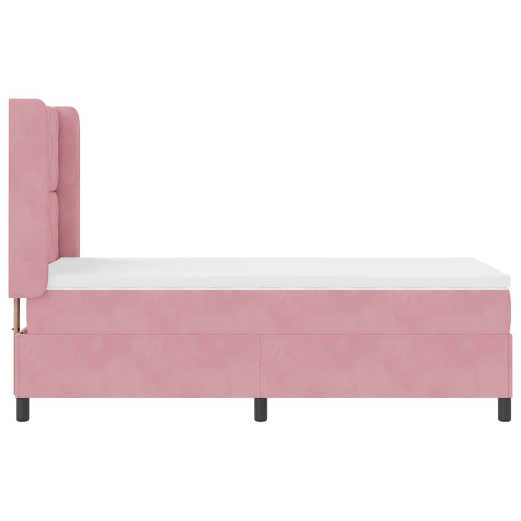 Cama Box Spring com LED e Colchão Rosa 100 x 200 cm Veludo