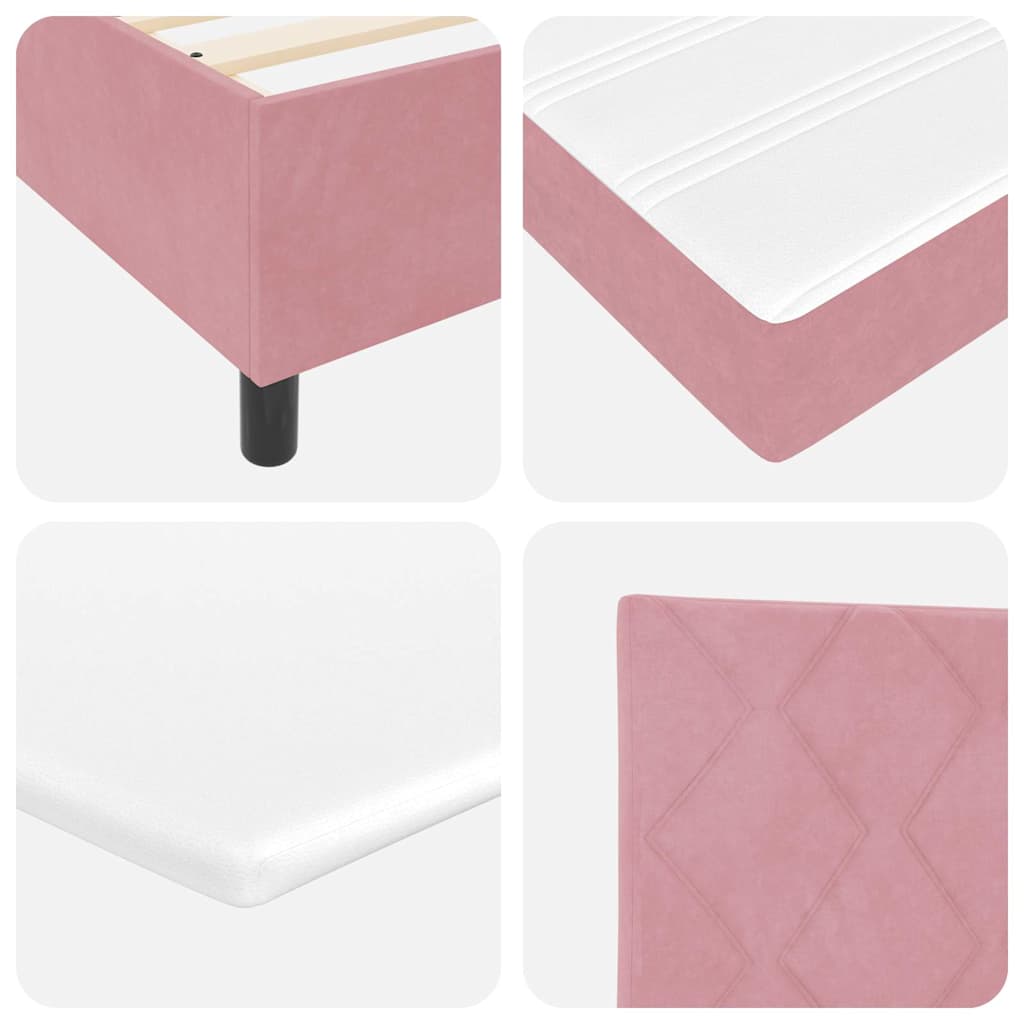 Cama Box Spring com LED e Colchão Rosa 200 x 200 cm Veludo