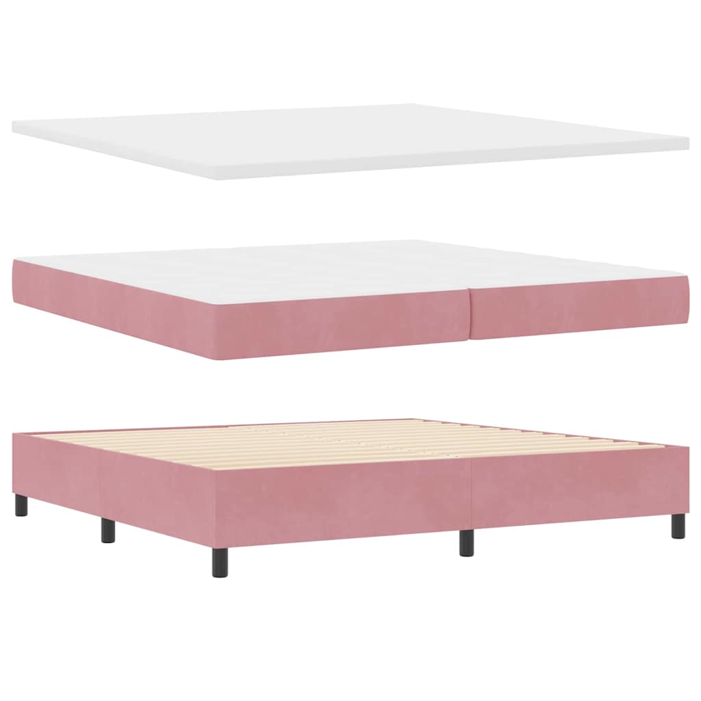 Cama Box Spring com LED e Colchão Rosa 200 x 200 cm Veludo