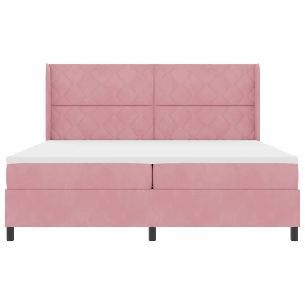 Cama Box Spring com LED e Colchão Rosa 200 x 200 cm Veludo