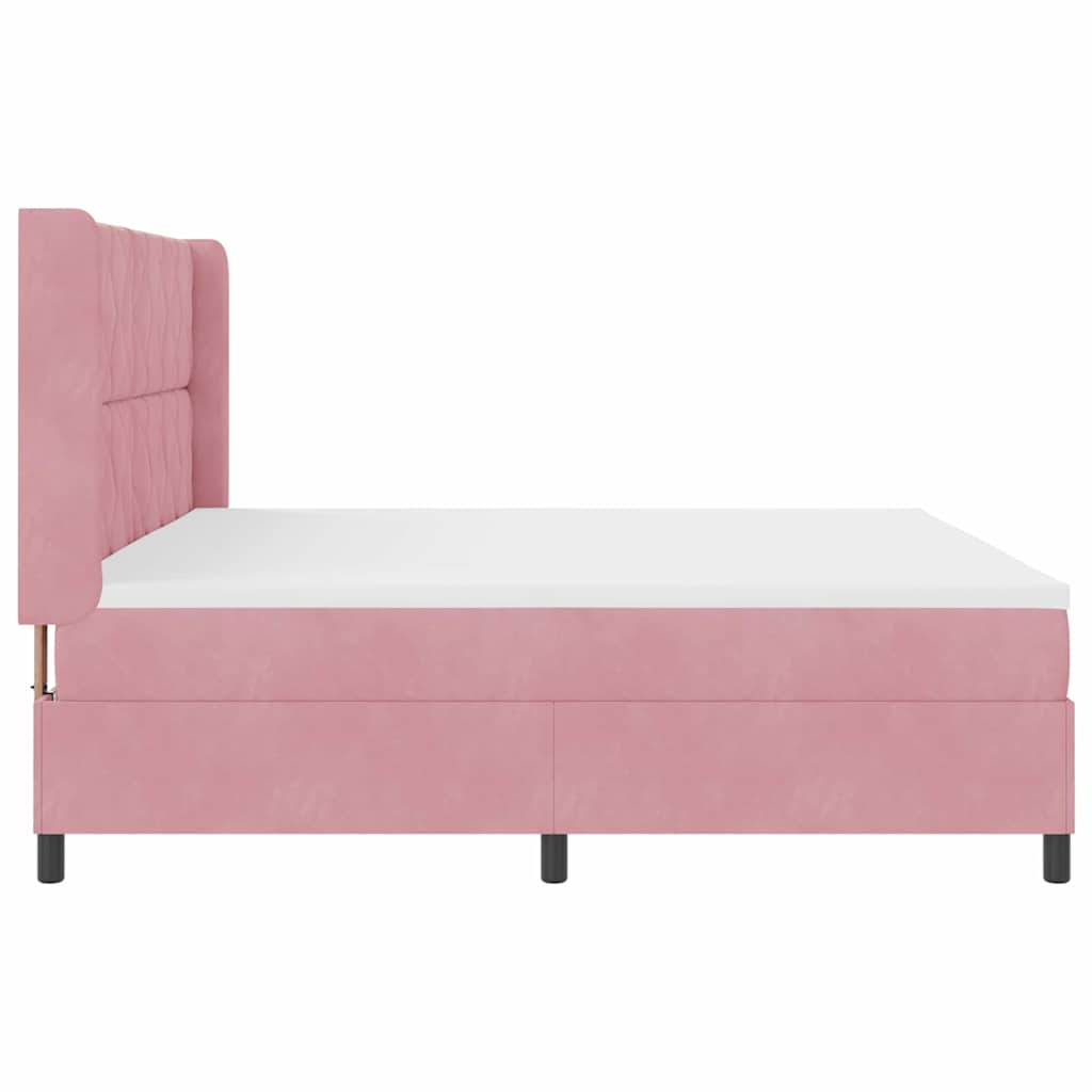 Cama Box Spring com LED e Colchão Rosa 200 x 200 cm Veludo