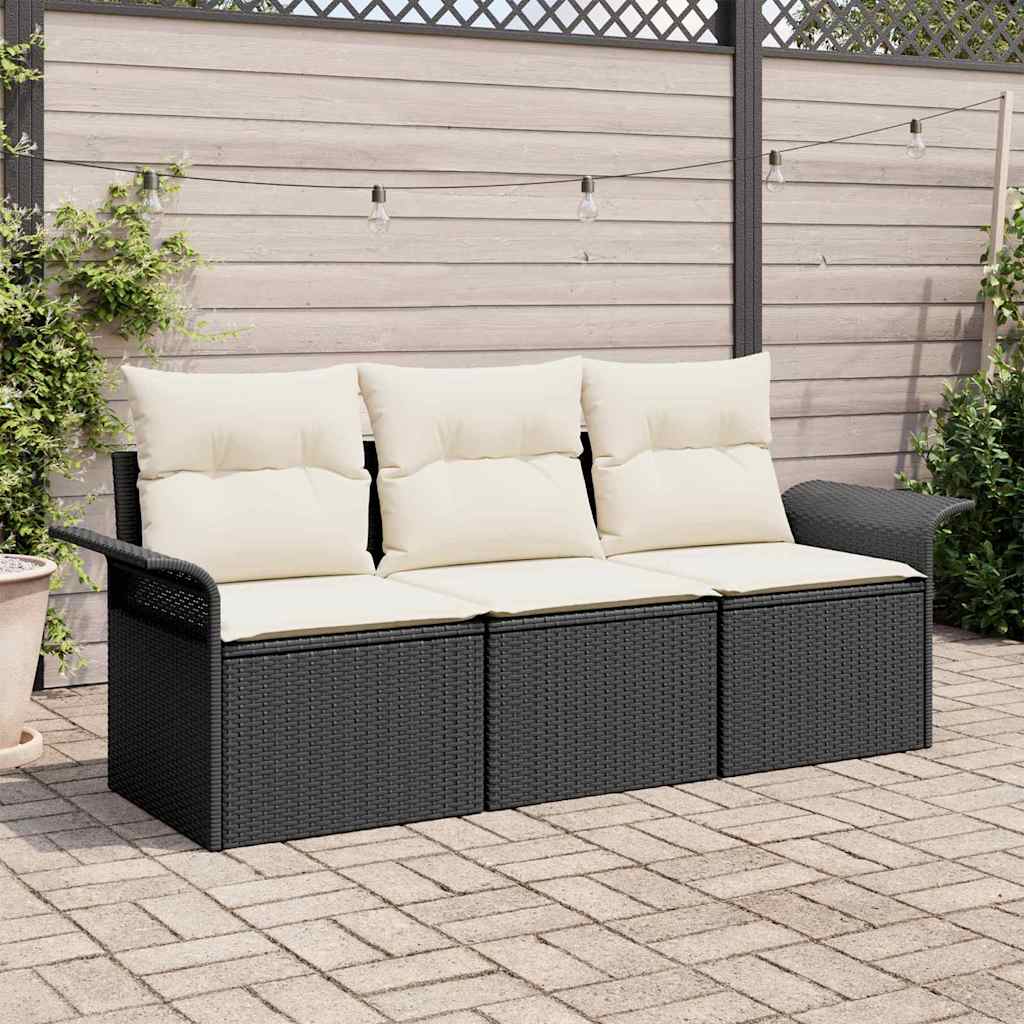 Conjunto de Sofá de Jardim 3 pcs Preto Rattan Sintético
