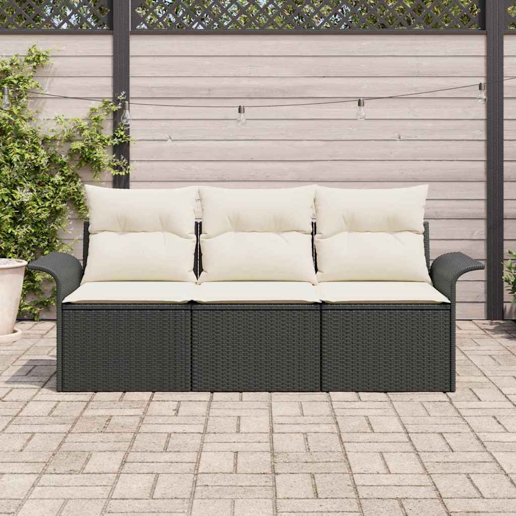 Conjunto de Sofá de Jardim 3 pcs Preto Rattan Sintético