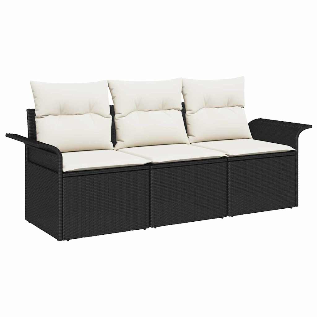 Conjunto de Sofá de Jardim 3 pcs Preto Rattan Sintético