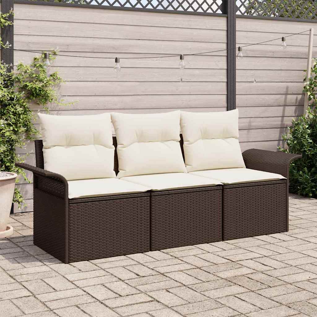 Conjunto de Sofá de Jardim 3 pcs Castanho Rattan Sintético