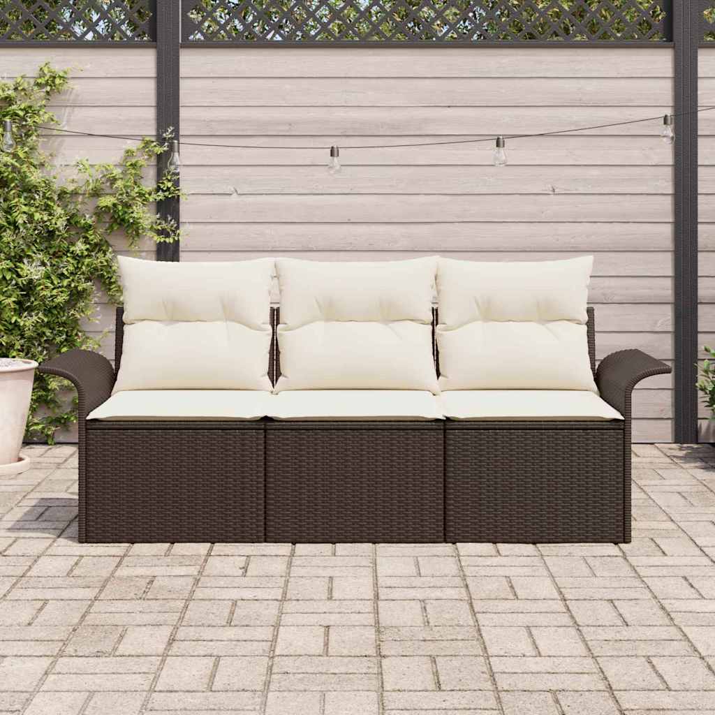 Conjunto de Sofá de Jardim 3 pcs Castanho Rattan Sintético