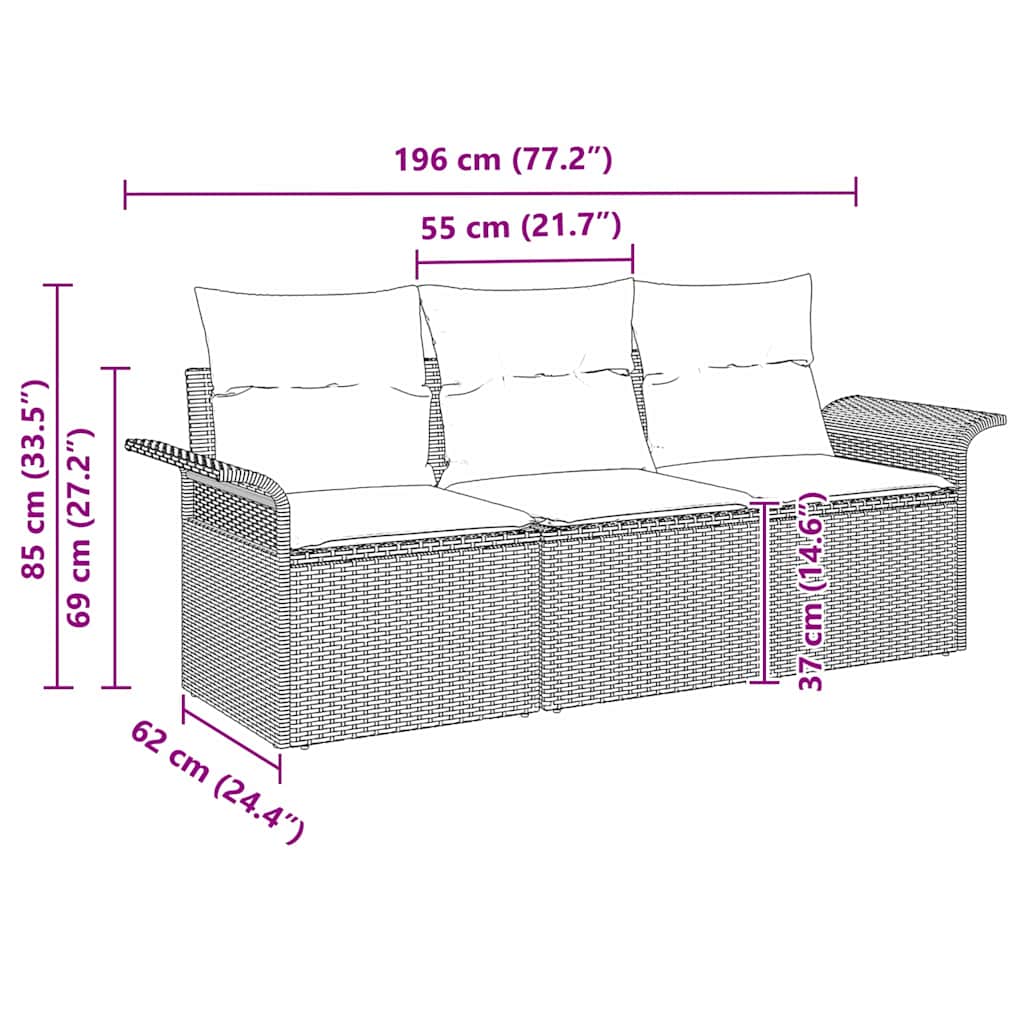 Conjunto de Sofá de Jardim 3 pcs Castanho Rattan Sintético